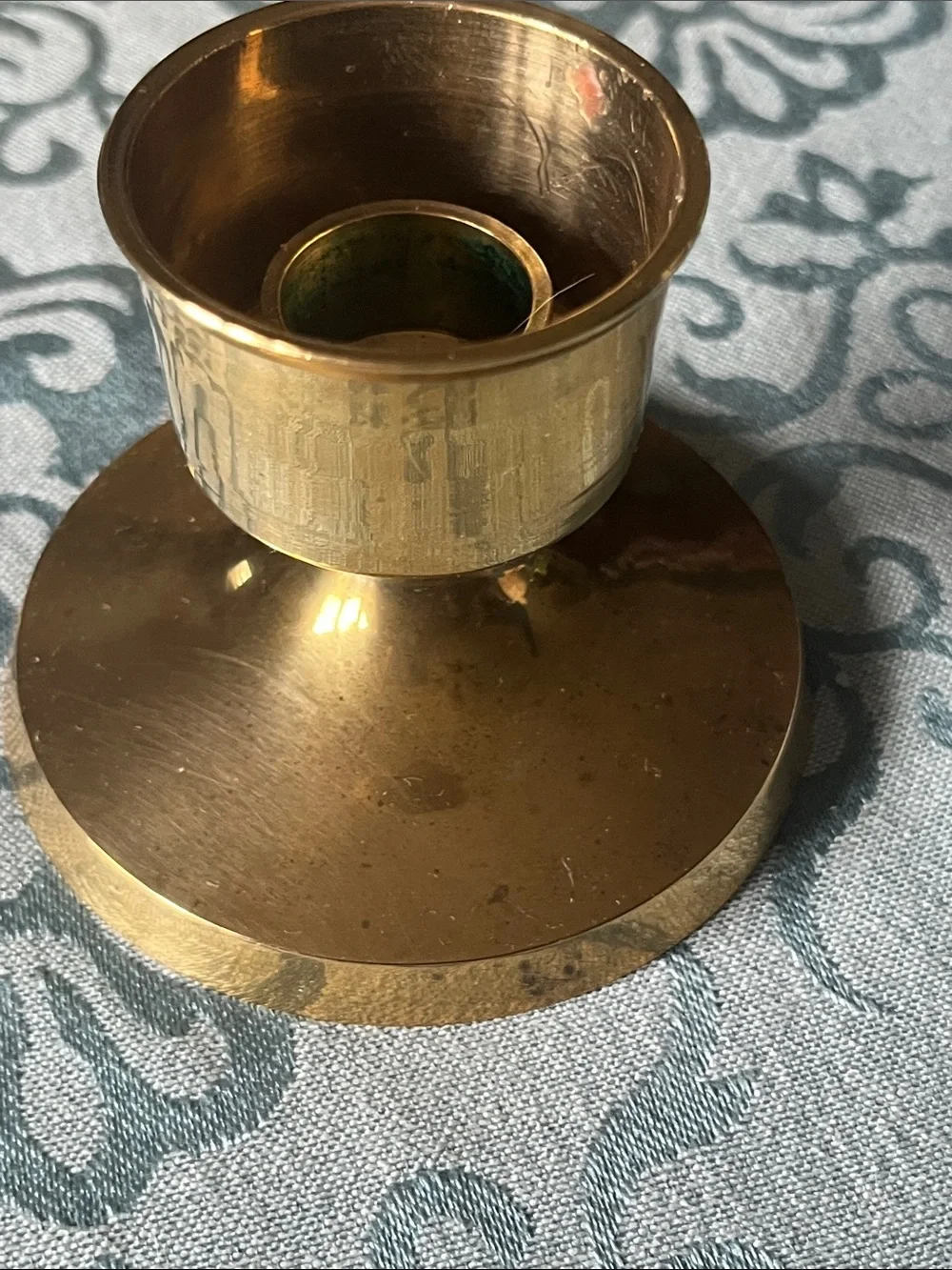 Solid Brass Candle Holders with Blue Taper Candles -Set of 2